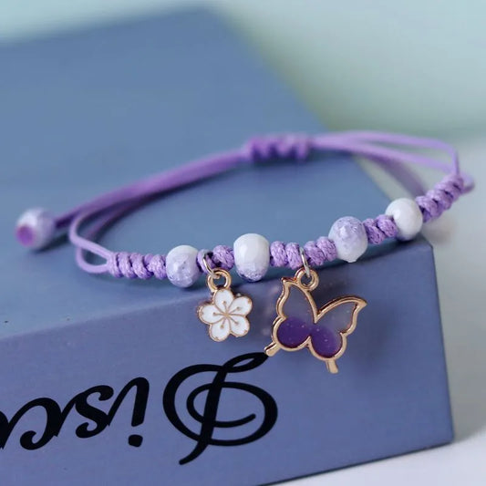 Fashion Handmade Purple Butterfly Flower Bracelet