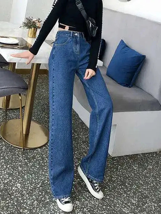 Casual High Waist Large Straight Jeans Pants