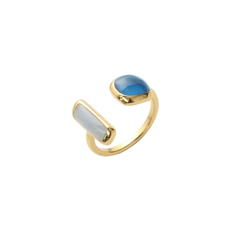 French New Retro Square Blue Oil Dripping Ring