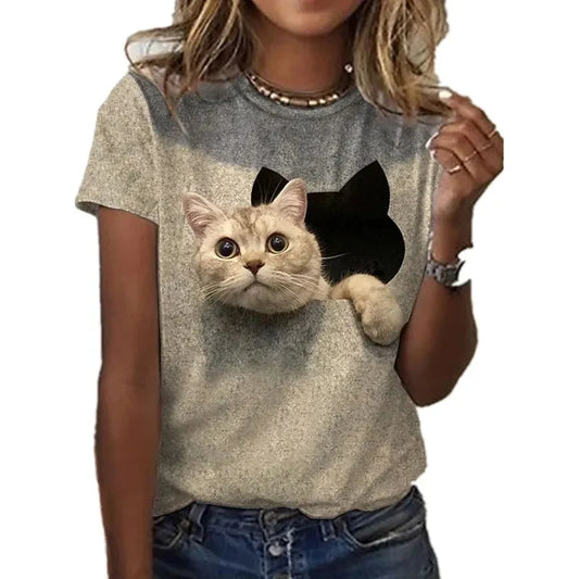 Women Harajuku Casual Cat Print Tops