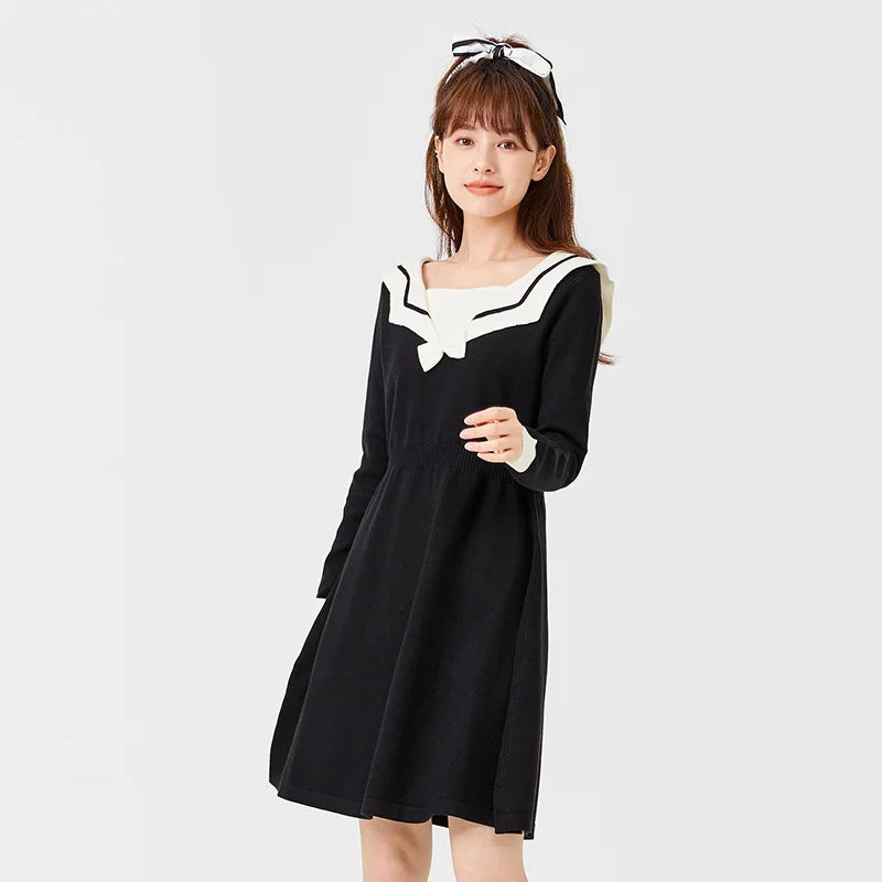 Women Slim Black Bow Dress