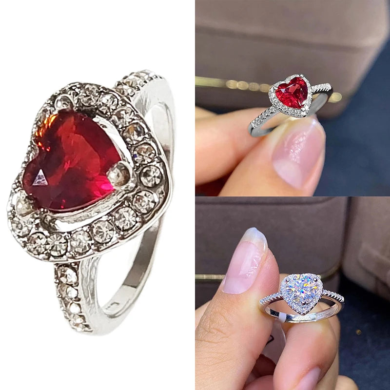 New Classic Silver Color Red Heart Ring