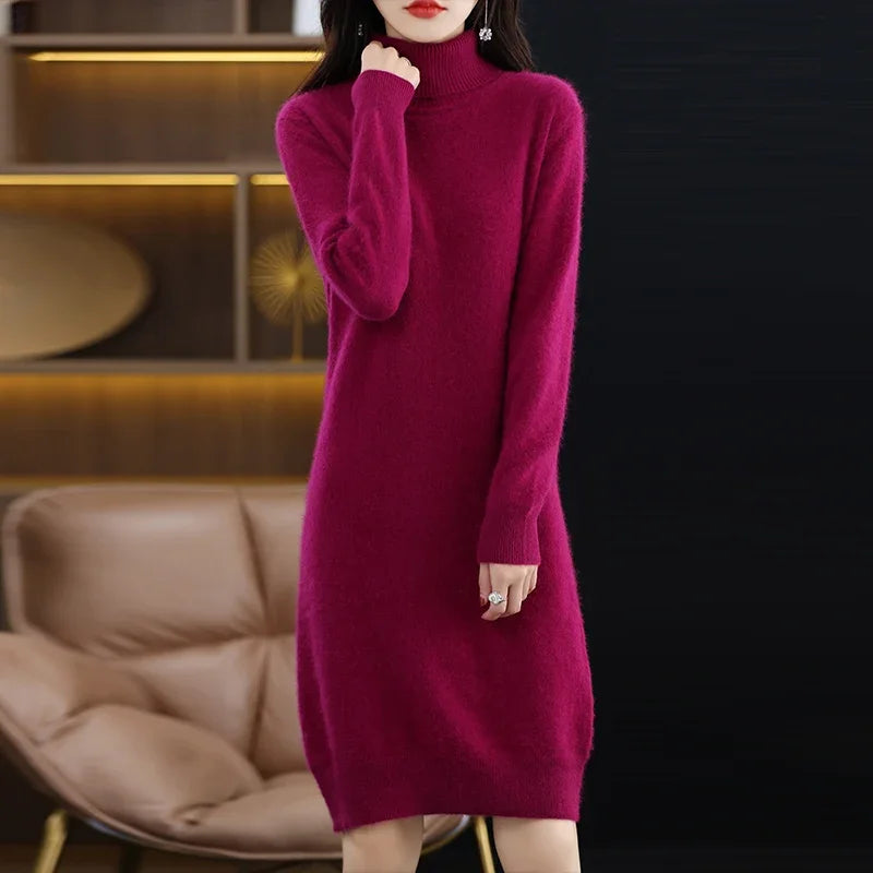 New Mink Cashmere Ladies High-Necked Long Dress