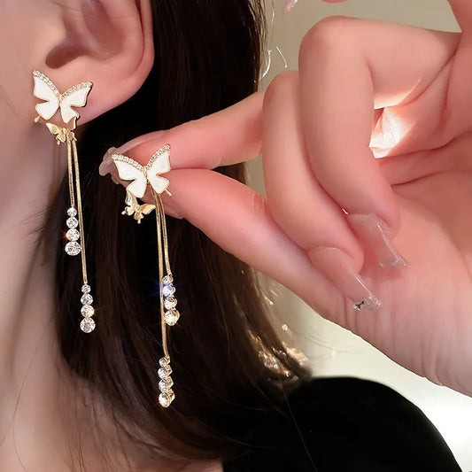 New Zircon Shell Butterfly Tassel Earrings