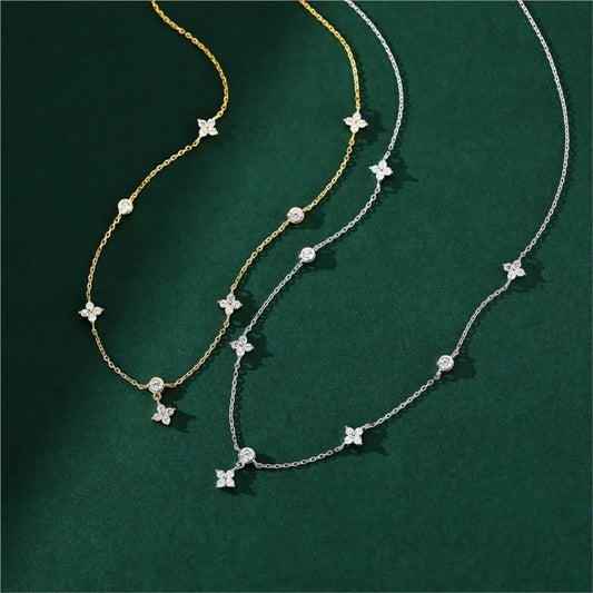 Inlaid Zircon Four-leaf Flower Chain Necklace