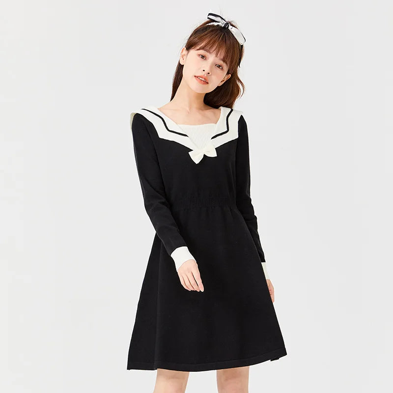 Women Slim Black Bow Dress
