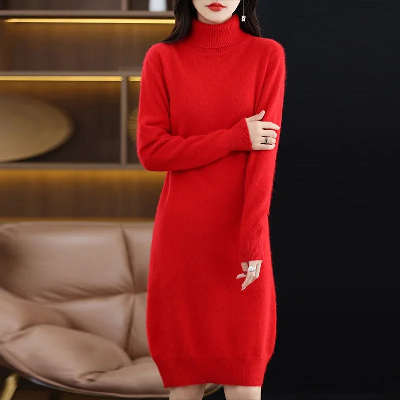 New Mink Cashmere Ladies High-Necked Long Dress
