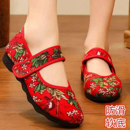 Embroidered Flower Women Flats Slip on Shoes