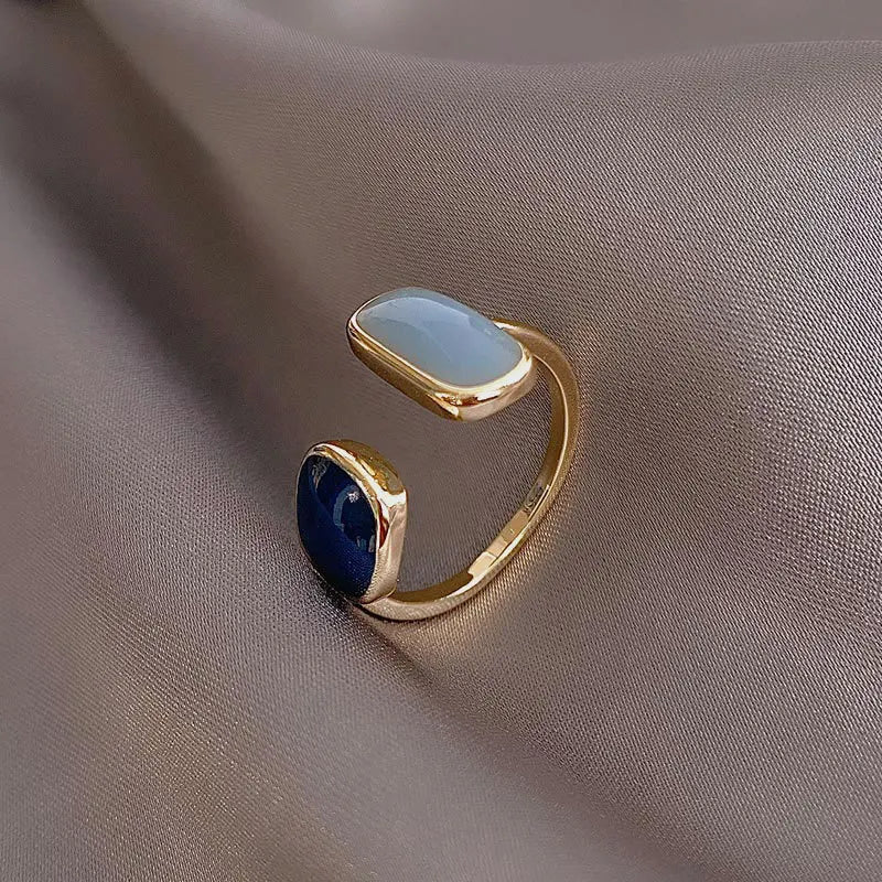 French New Retro Square Blue Oil Dripping Ring