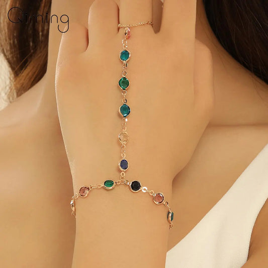 Colorful Zircon Crystal Link Chain Wrist Bracelet