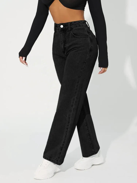 New High Waist Straight Leg Jeans