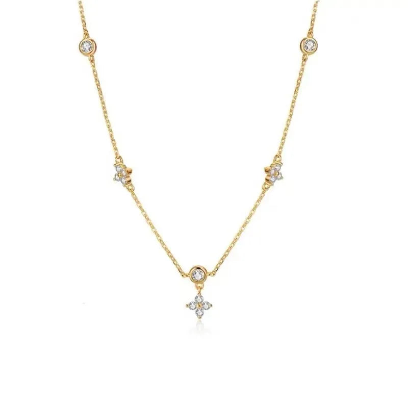 Inlaid Zircon Four-leaf Flower Chain Necklace