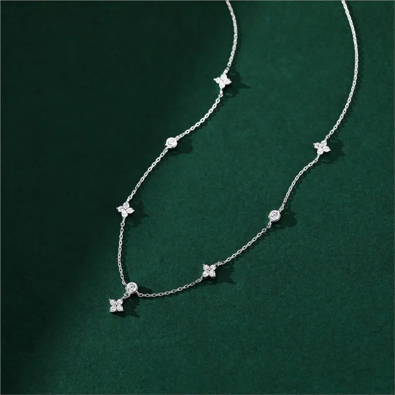 Inlaid Zircon Four-leaf Flower Chain Necklace