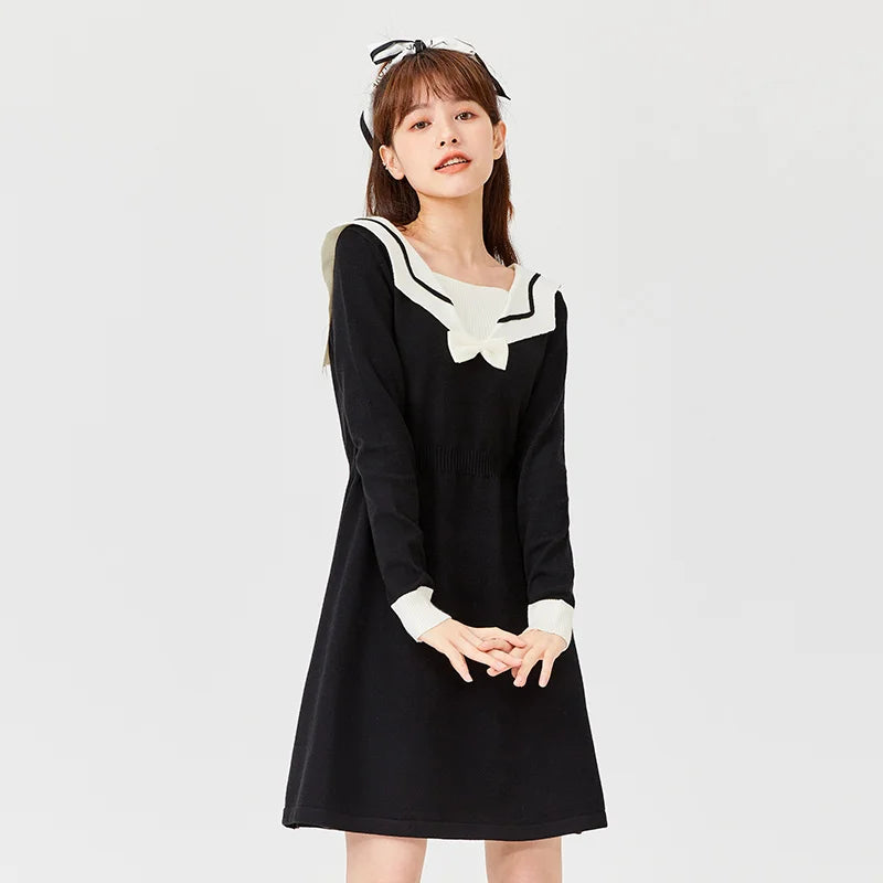 Women Slim Black Bow Dress