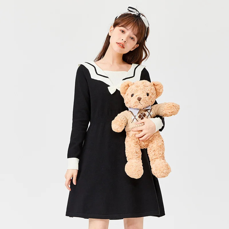 Women Slim Black Bow Dress