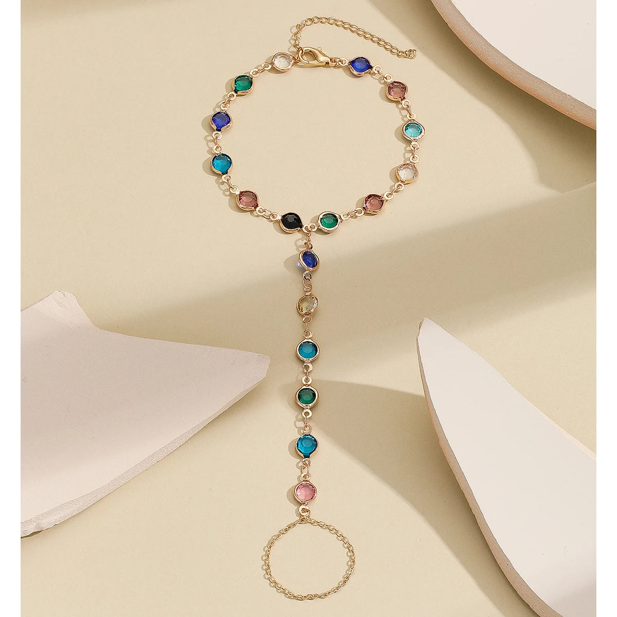 Colorful Zircon Crystal Link Chain Wrist Bracelet